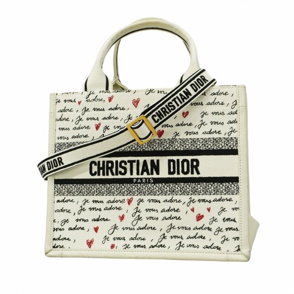 Christian Dior Book Tote Bag, Canvas, Leather, White, Black, Women's, P1288903 - Picture 1 of 16